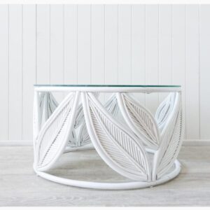 Fleur Glass Topped Round White-Washed Coffee Table